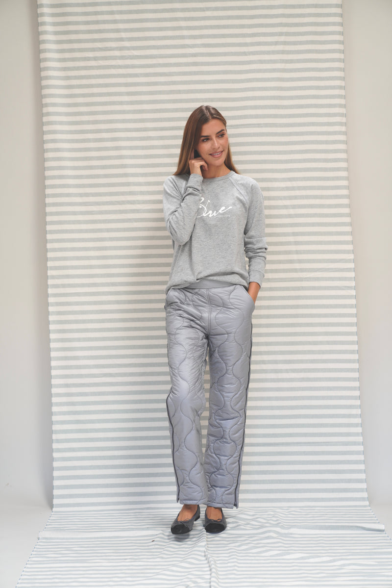 Blue Sportswear - Caitlyn Shiny Quilt Pants Silver Grey