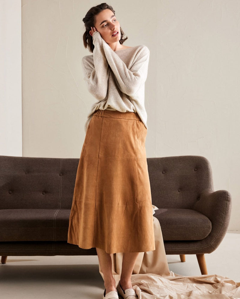 BTF•CPH - Alissa Suede Leather Skirt Midi Cognac