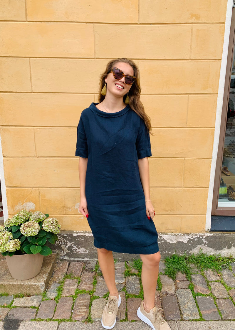 By Basics - Short Linen Dress Navy