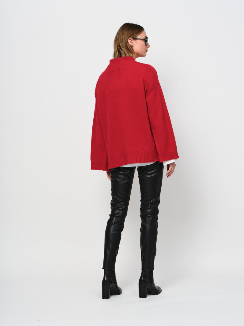 LaSalle - Button Wool Sweater Red