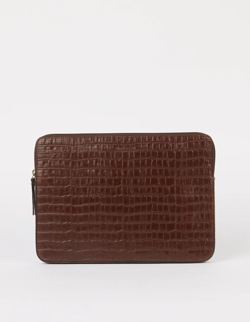 O My Bag - Laptop Sleeve Leather Croco Print Chocolate
