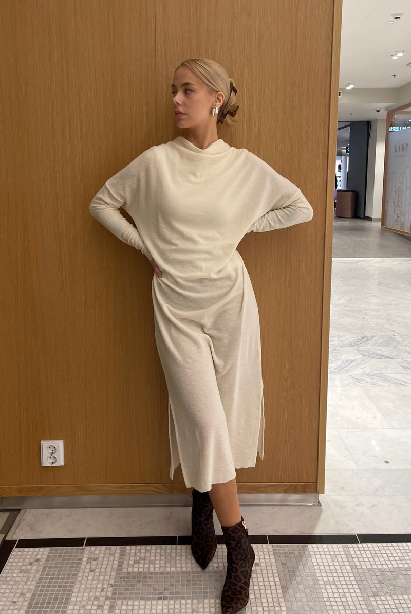 By Basics - Merino Wool Dress Loose Long Raw White
