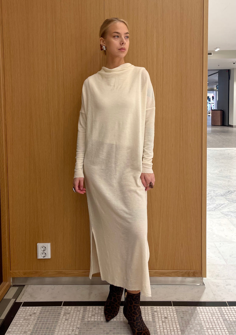 By Basics - Merino Wool Dress Loose Long Raw White