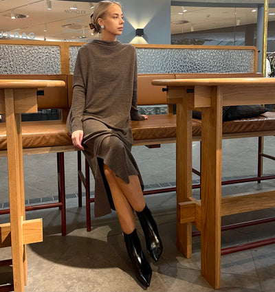 By Basics - Merino Wool Dress Loose Long Earth Melange
