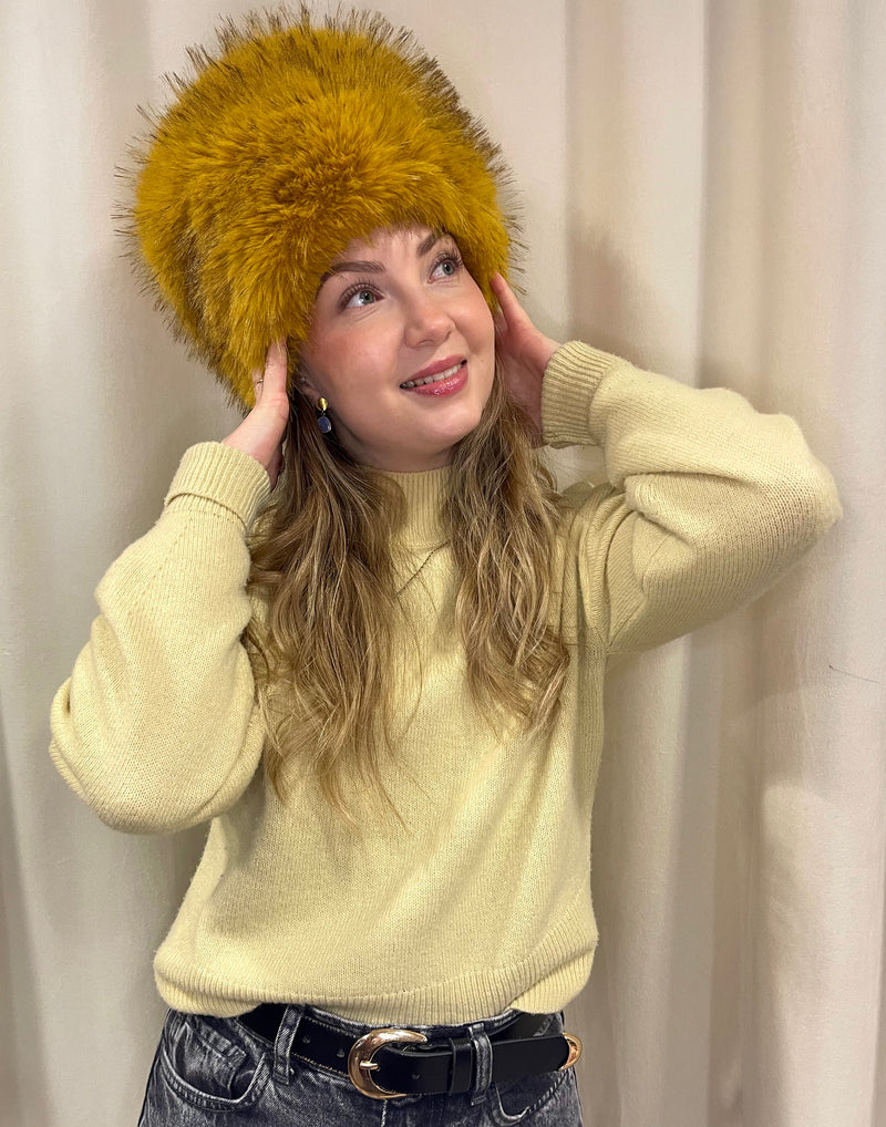 Alex•Max - Miriam Tall Fur Hat Okra