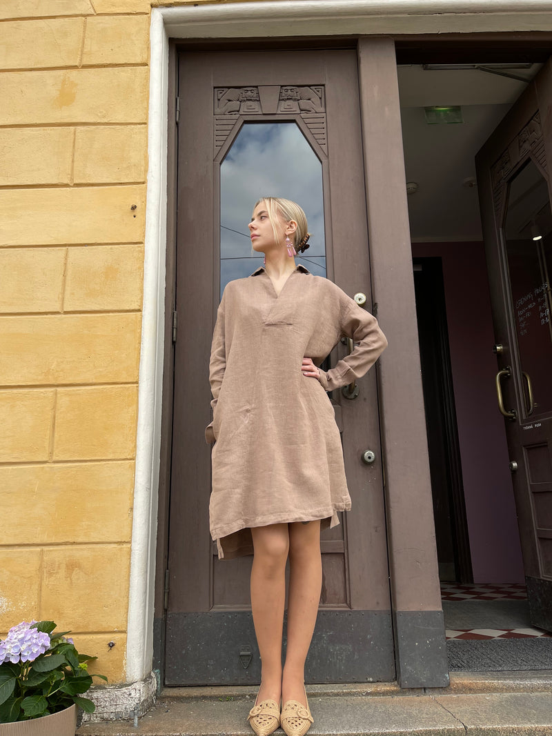 By Basics - Linen Shirt Dress Beige