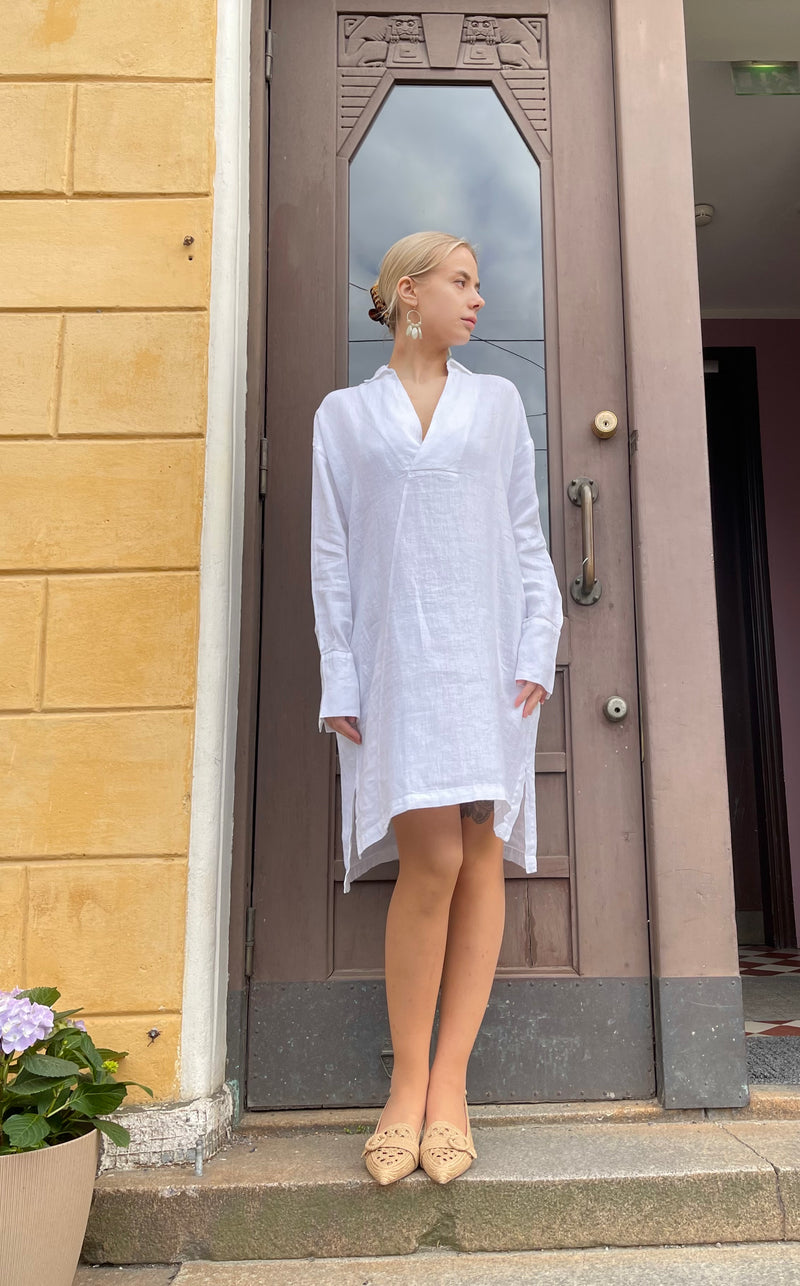 By Basics - Linen Shirt Dress White