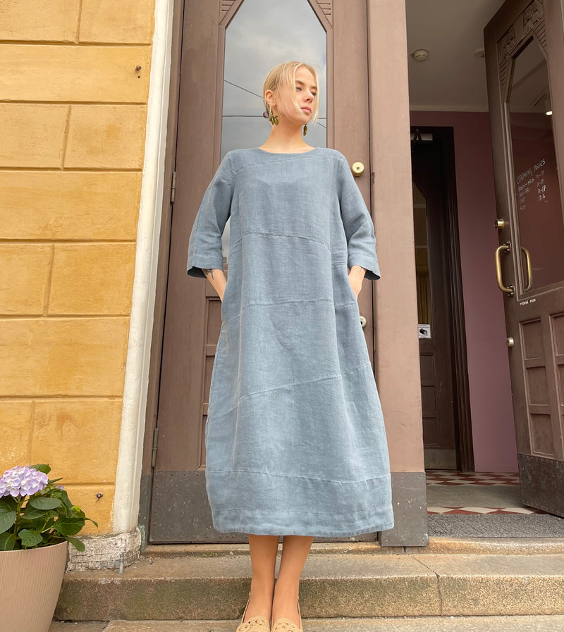 By Basics - Linen Dress Long Stormy Sea