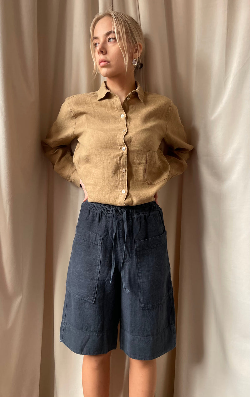 By Basics - Linen Shorts Midnight Blue