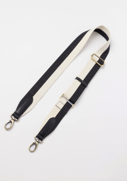 O My Bag - Black/White Webbing Strap With Black Leather