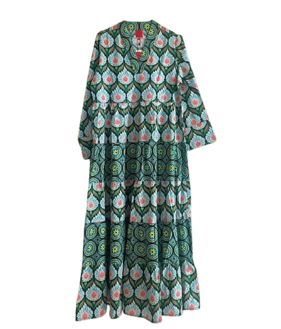 Erfurt - Long Patchwork Dress Green / Red