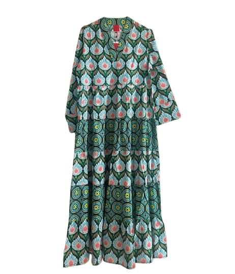 Erfurt - Long Patchwork Dress Green / Red